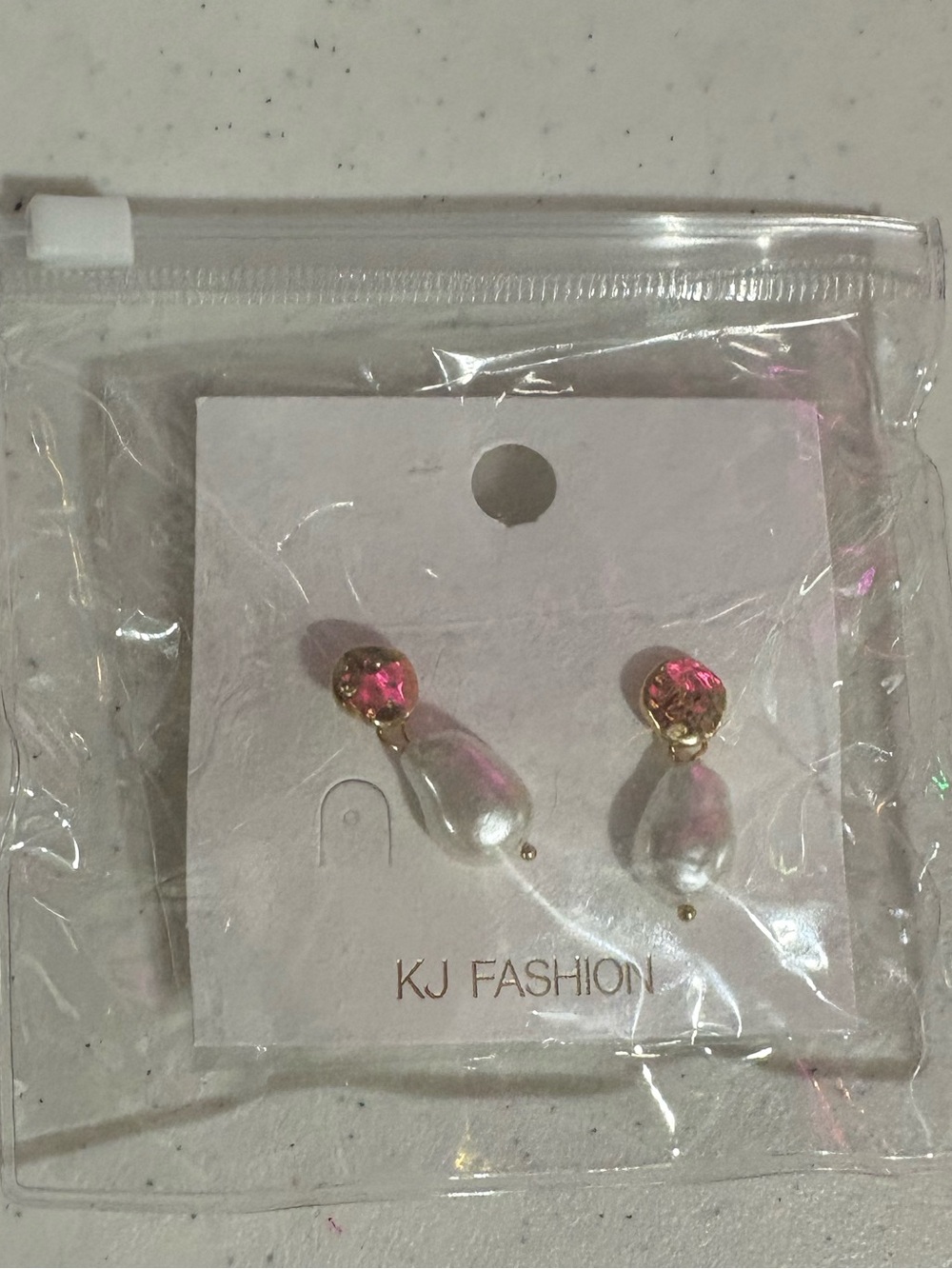 KJ Fashion Pink Crystal & Pearl Teardrop Earrings